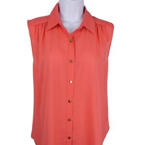 Lush Blouse Shirt Top Womens Small Sleeveless Coral Pink Button Up Collared